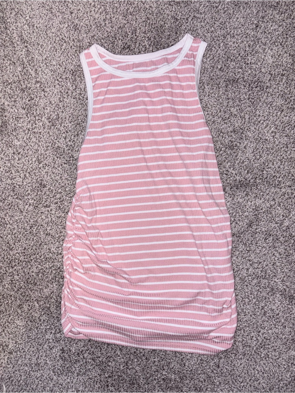 SHEIN Pink & White Striped Ribbed Tank with Side Ruching